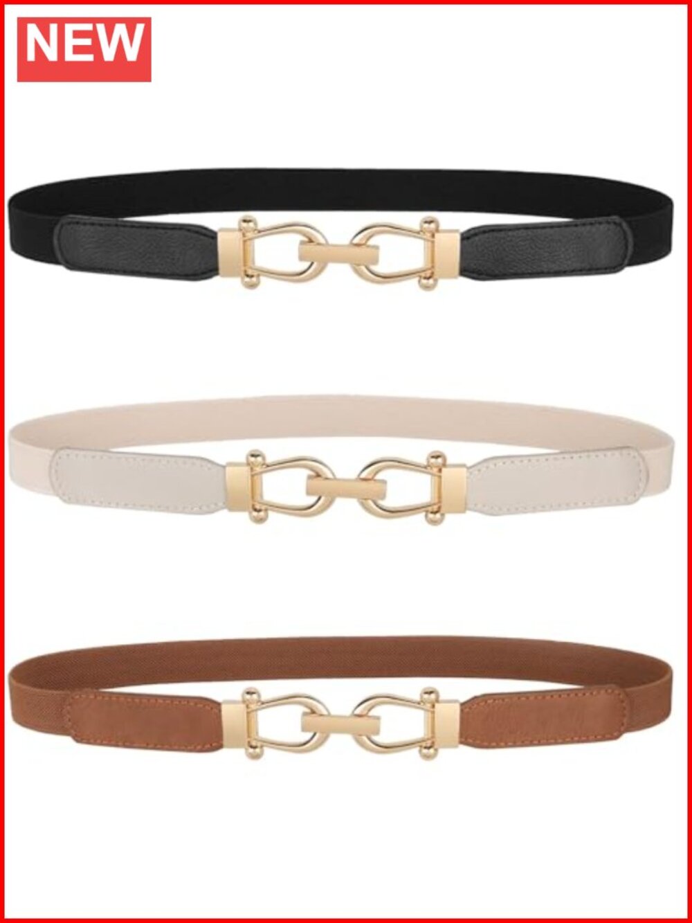 Women Skinny Elastic Belt Thin Retro Stretch Waist Belt Golden Buckle